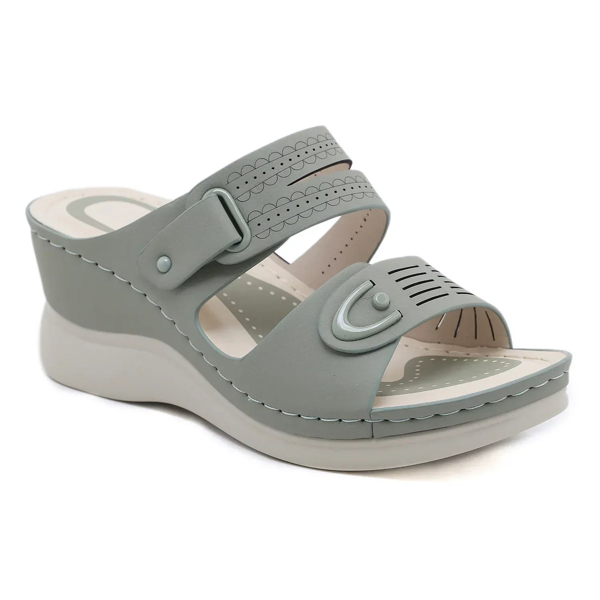 Peep toe wedge beach sandals in green