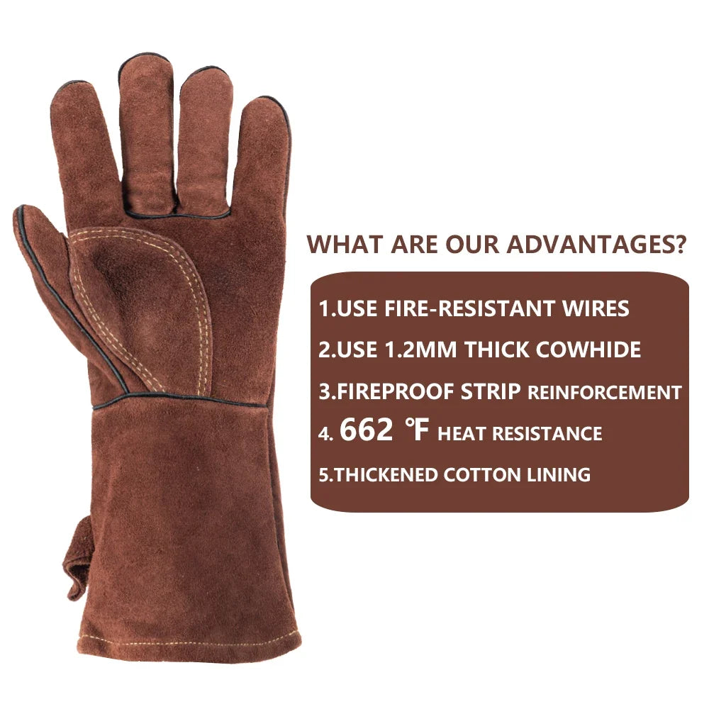 14-Inch Heat-Resistant Leather Welding Gloves