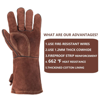 14-Inch Heat-Resistant Leather Welding Gloves