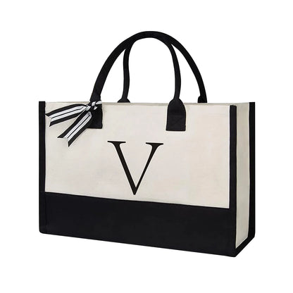 Embroidered Letter Canvas Handbag