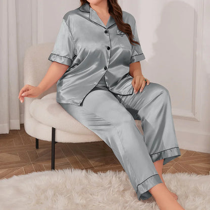 plus Size Silk Satin Pajama Suit