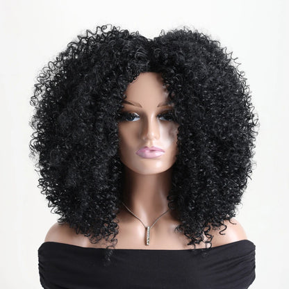 Afro Kinky Curly Hair Wigs With Bangs Synthetic Fiber