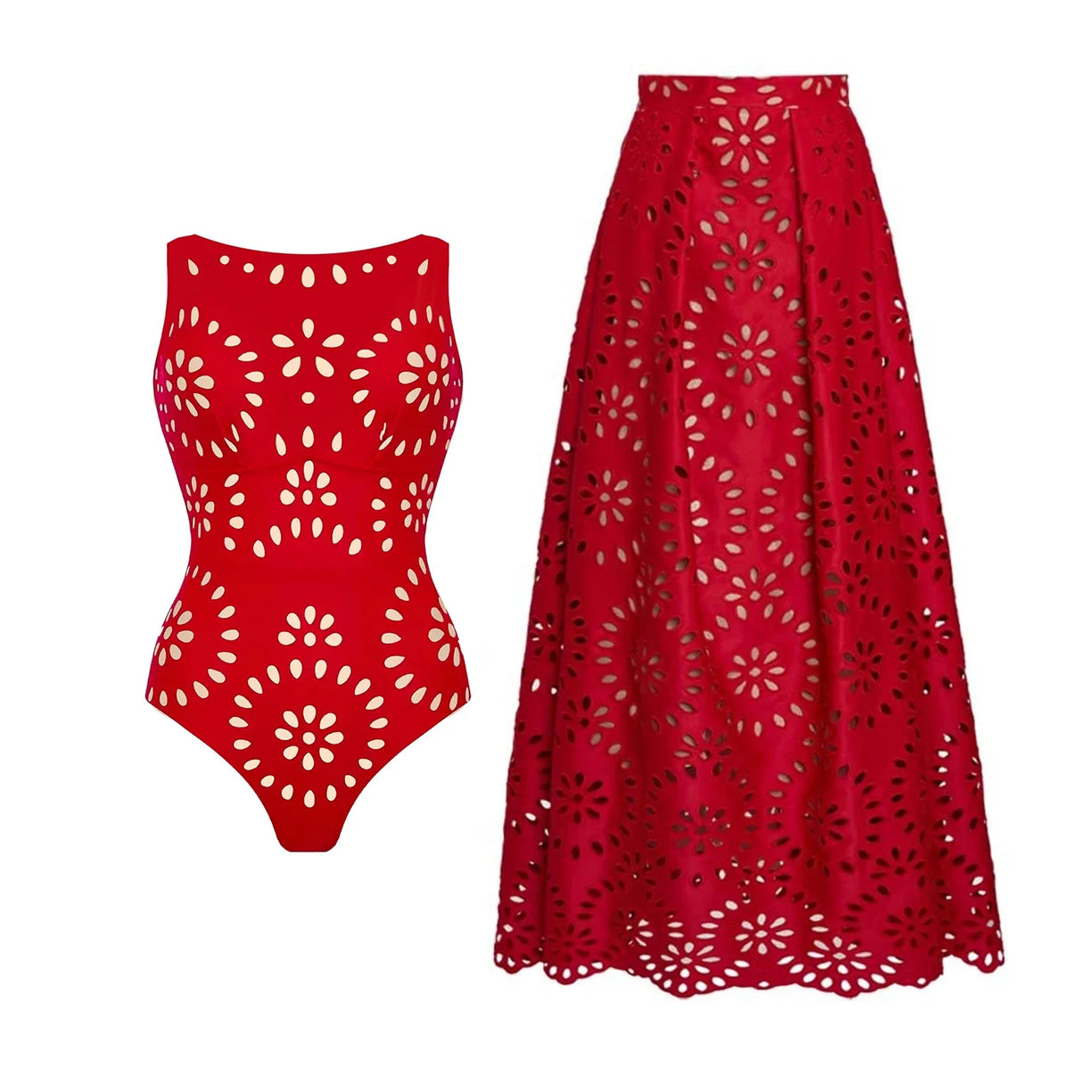 Laser-cut swimsuit and skirt, view 8