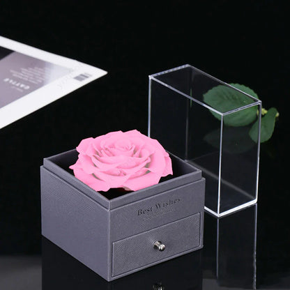 Pink Heart Pendant Necklaces With Rose Gift Box