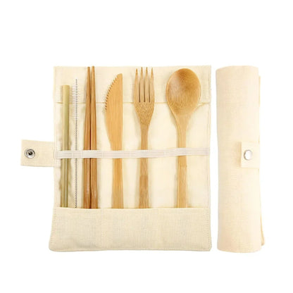 Bamboo cutlery kit in yellow