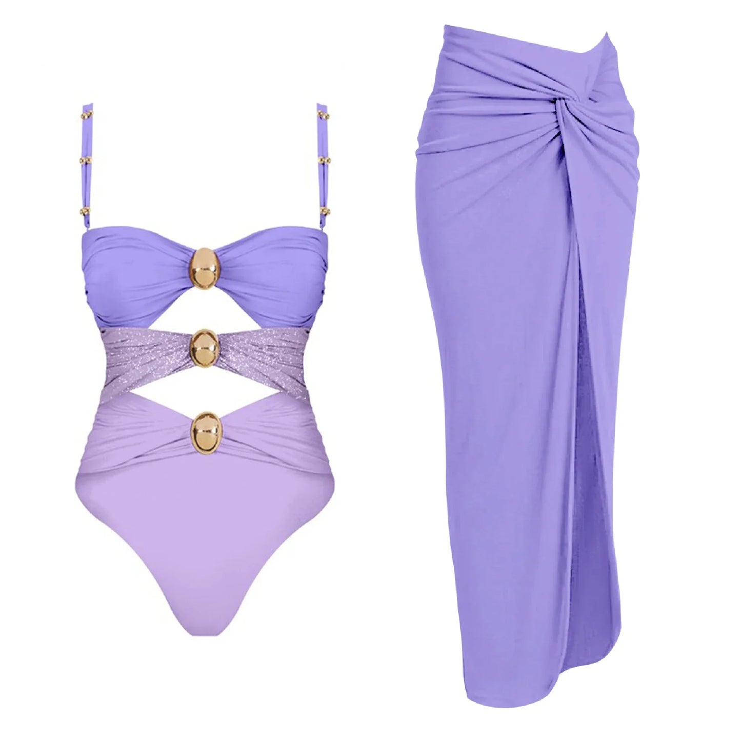 Cut Out One Piece Swimsuit with Skirt