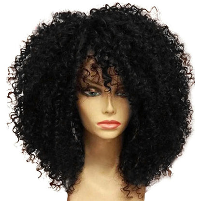 Afro Kinky Curly Hair Wigs With Bangs Synthetic Fiber