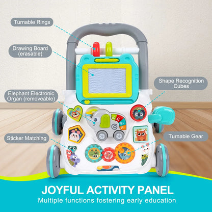 Cartoon Baby Push Walker Toy with Drawing Board Music