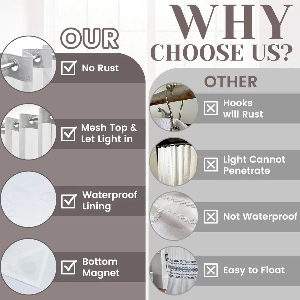 No Hook Shower Curtain with Snap-in Liner