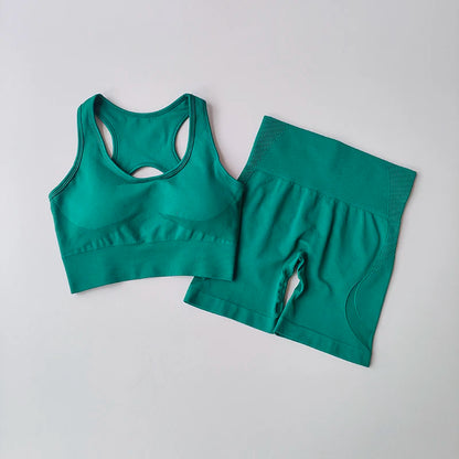 2 PCS Women's Seamless Yoga Set Sexy Sport Bra