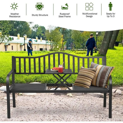 Outdoor Bench with Pullout Middle Table.
