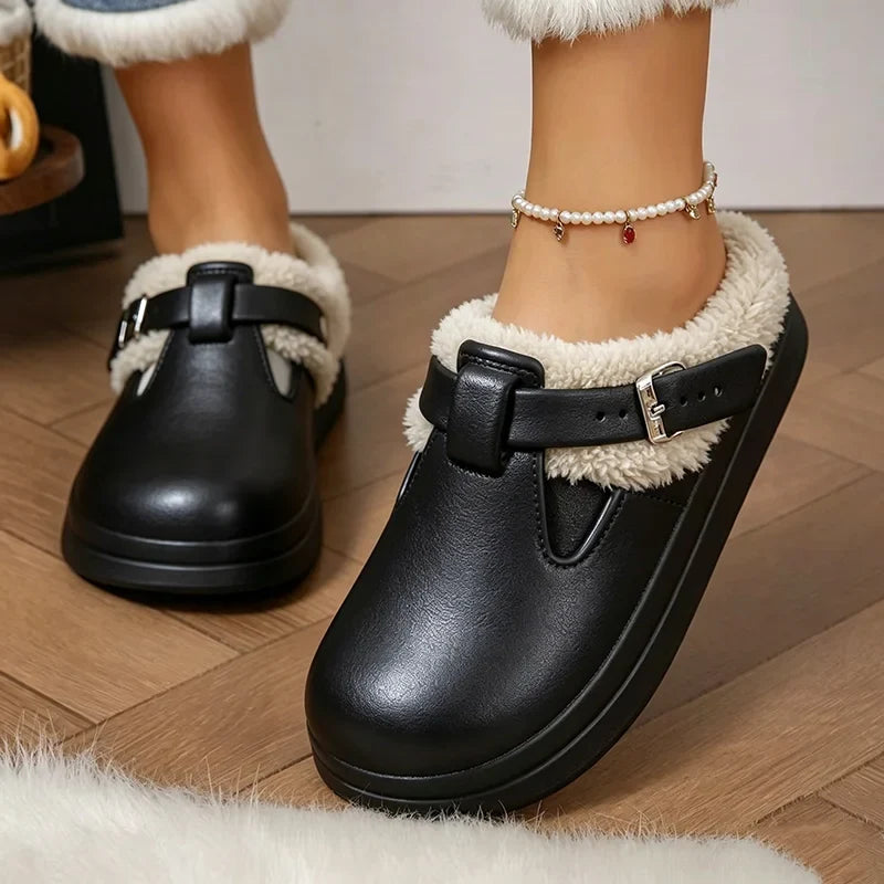 Plush platform mule slippers, view 5