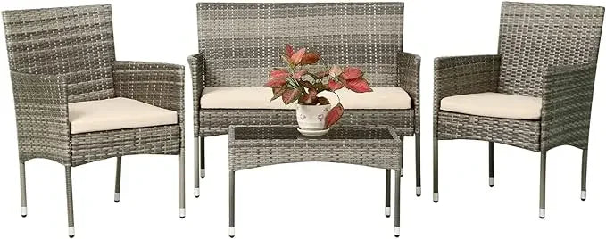 4 Pieces Outdoor Rattan Chair Wicker