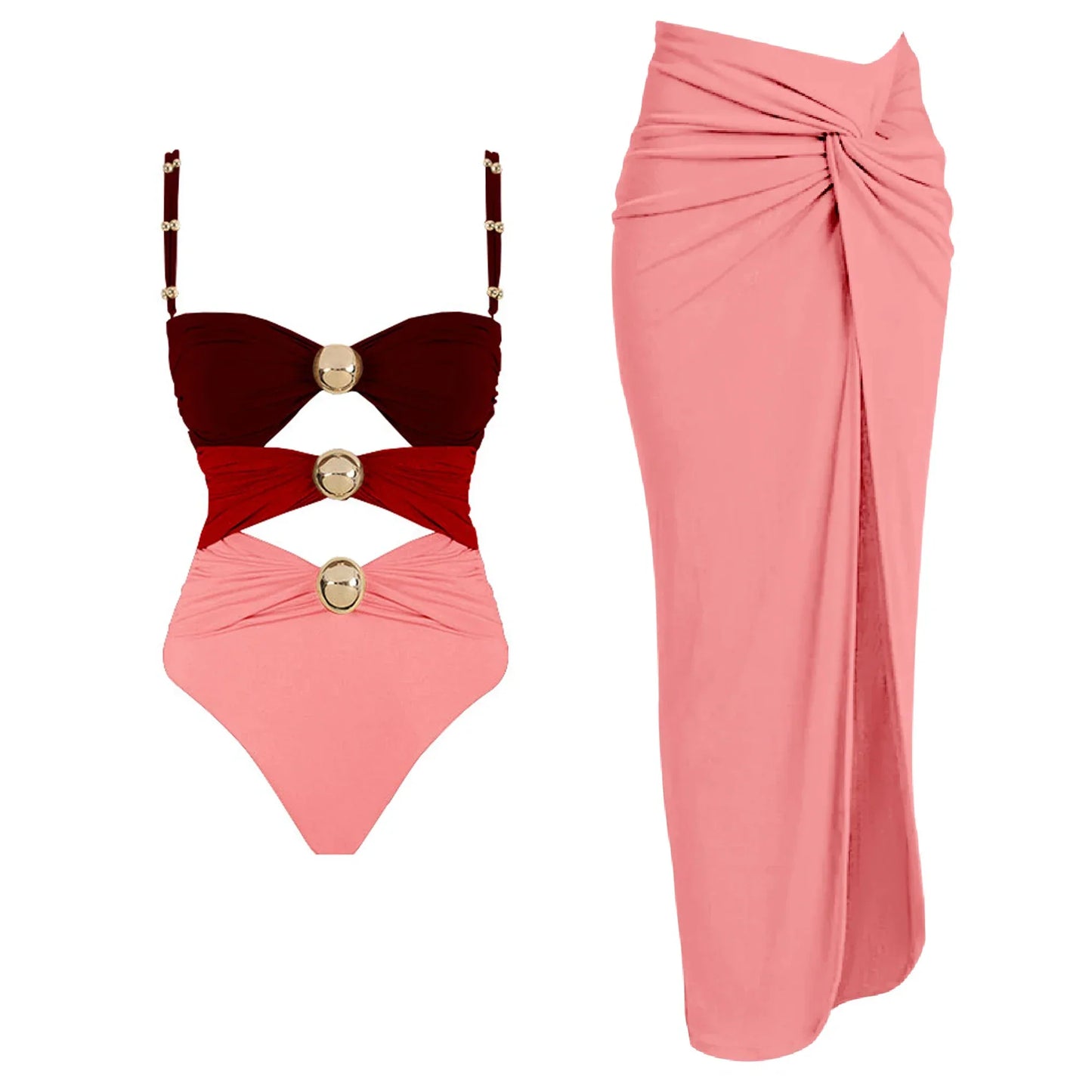 Cut Out One Piece Swimsuit with Skirt