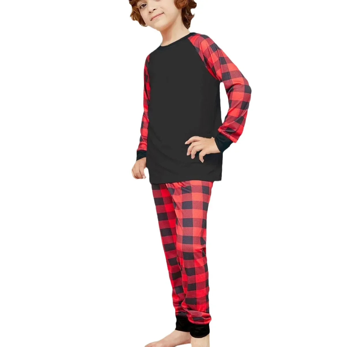 solid color plaid family home wear sets