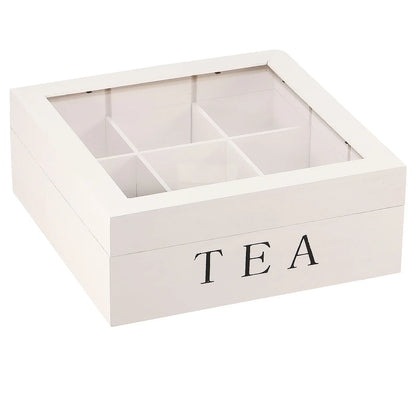 Wood Tea Bag Storage Box with Clear Lid 9 Compartments