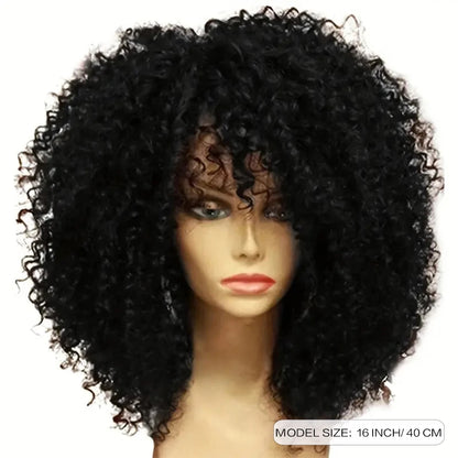 Afro Kinky Curly Hair Wigs With Bangs Synthetic Fiber