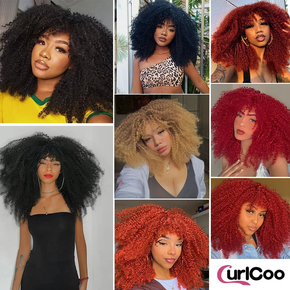 Curly Wig With Bangs Afro Synthetic Fiber
