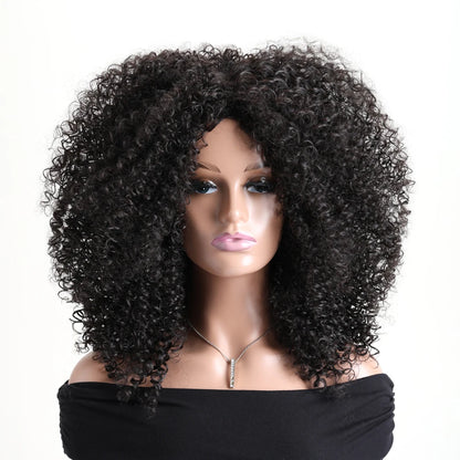 Afro Kinky Curly Hair Wigs With Bangs Synthetic Fiber