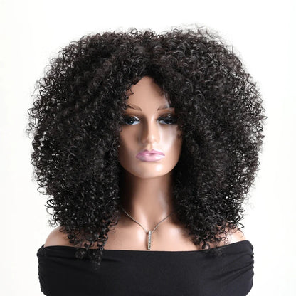 Afro Kinky Curly Hair Wigs With Bangs Synthetic Fiber