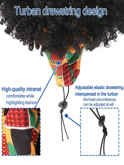 Black women's curly hair wig with headscarf