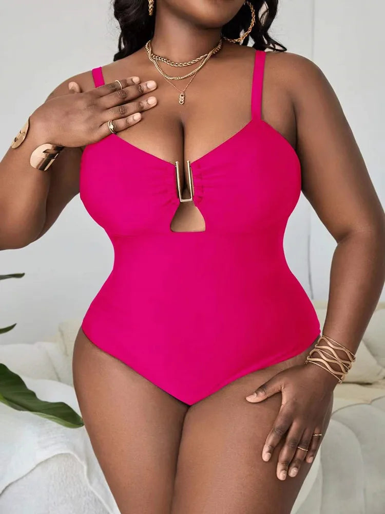 Plus size cutout swimsuit in Red