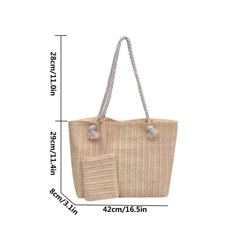 Large woven straw tote, view 6