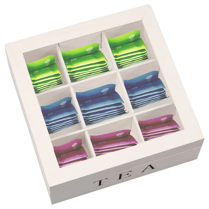 Wood Tea Bag Storage Box with Clear Lid 9 Compartments