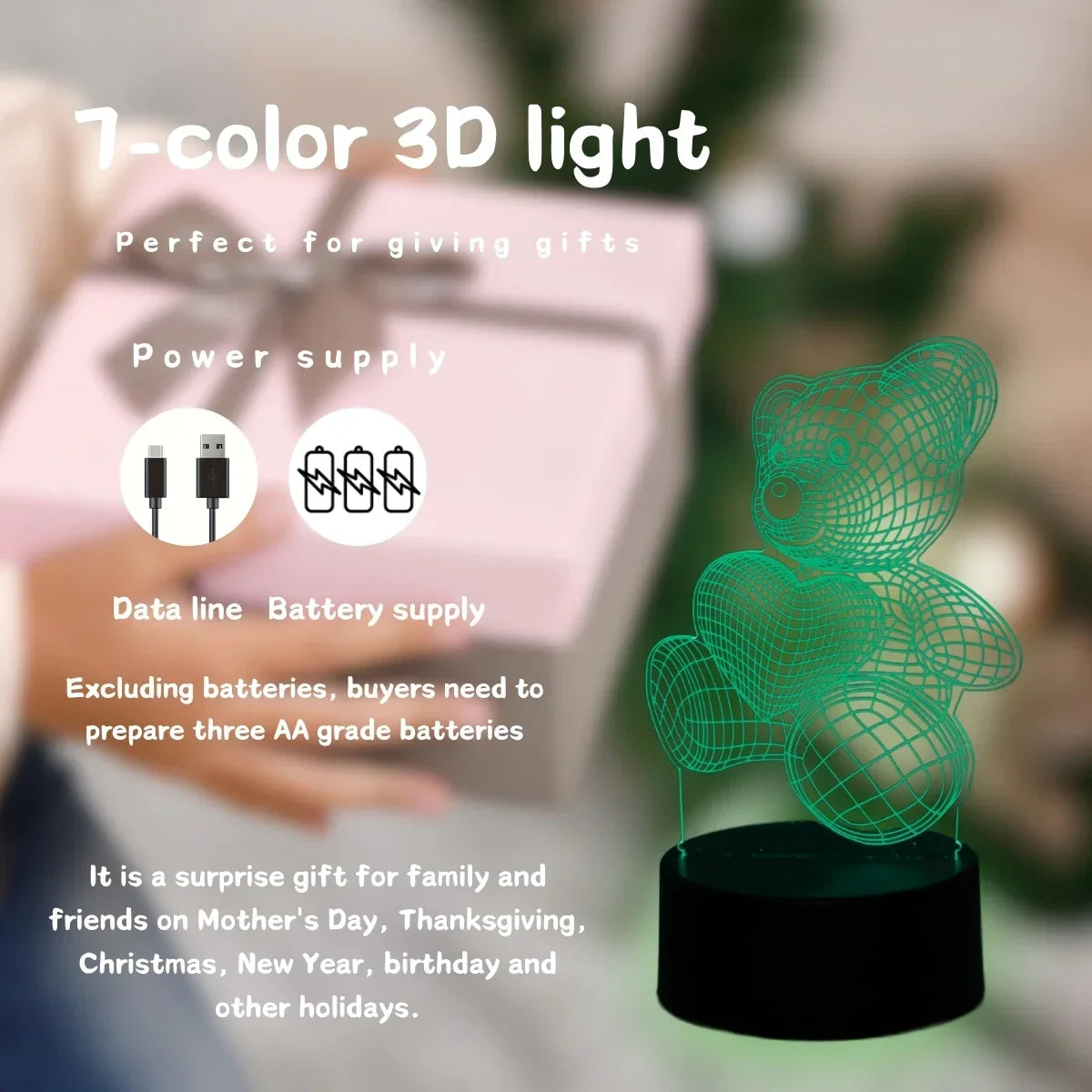 3D Night Light Bear