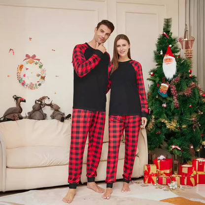 solid color plaid family home wear sets