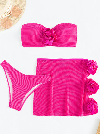 Bandeau 3D Floral Bikini Set