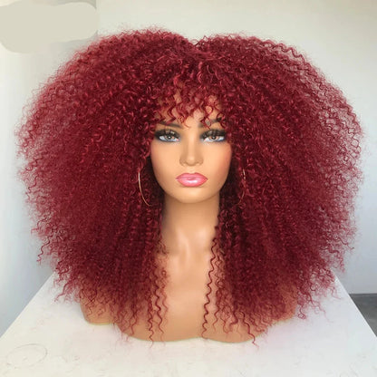 Curly Wig With Bangs Afro Synthetic Fiber