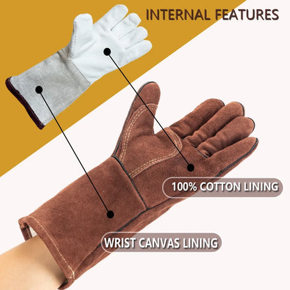 14-Inch Heat-Resistant Leather Welding Gloves