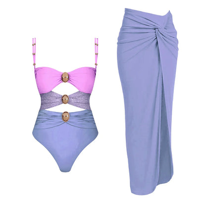Cut Out One Piece Swimsuit with Skirt