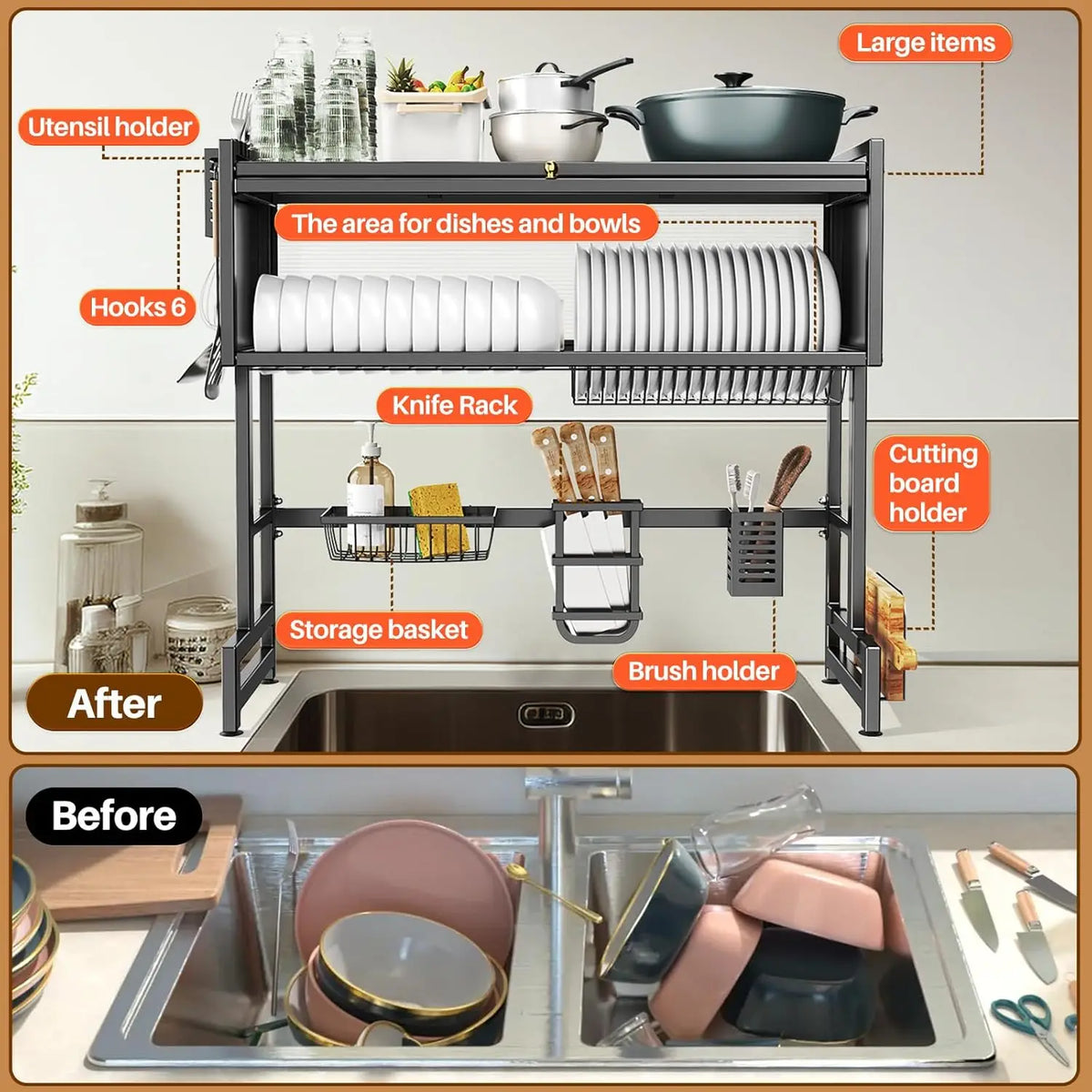 Over-sink dish rack, view 2