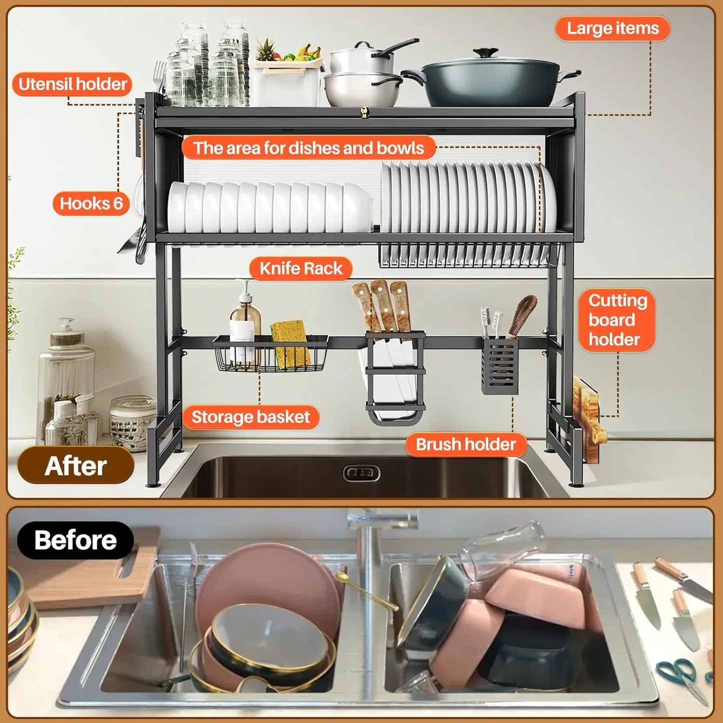 Over The Sink Dish Drainer Drying Rack