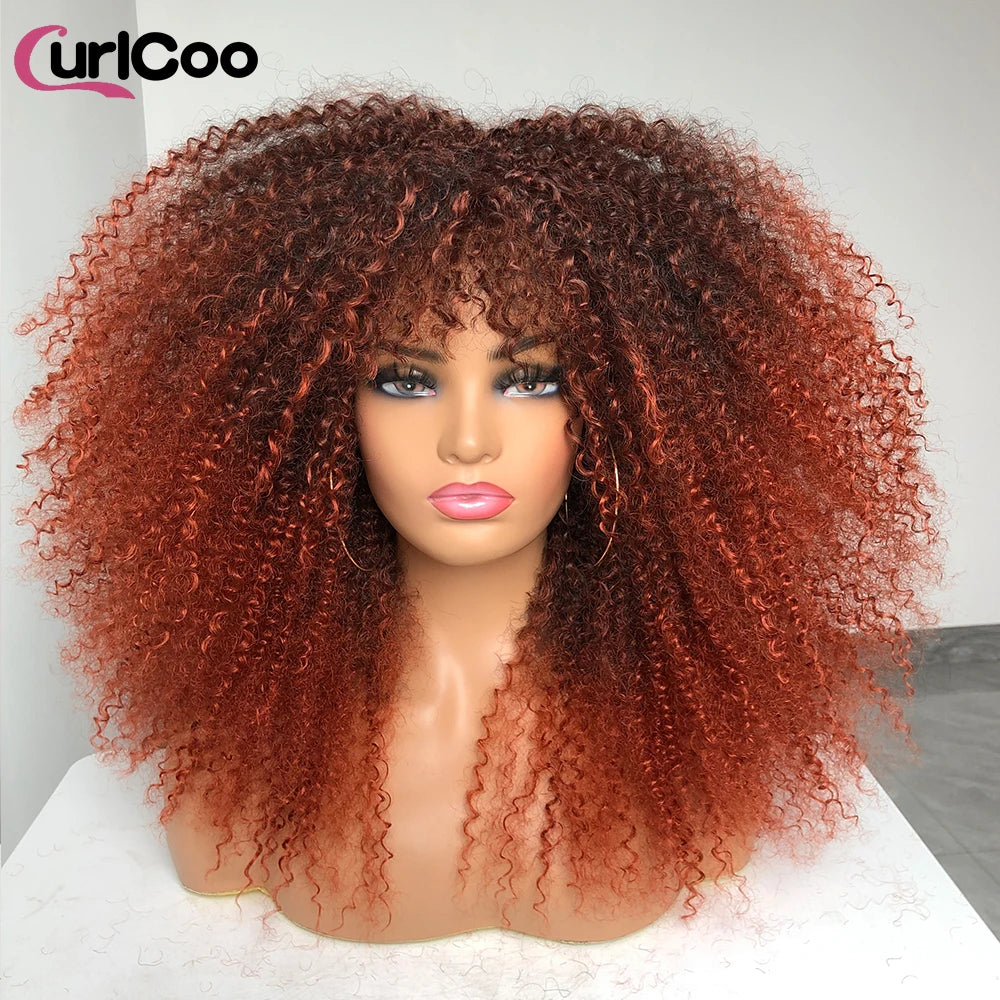 Curly Wig With Bangs Afro Synthetic Fiber