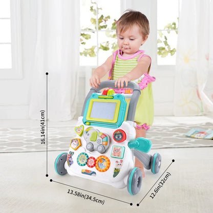 Cartoon Baby Push Walker Toy with Drawing Board Music