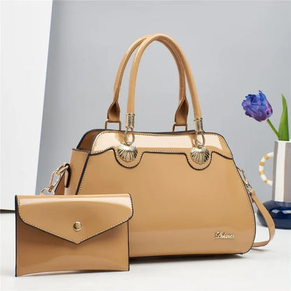 2PC Set Patent Leather Purses Tote Bag