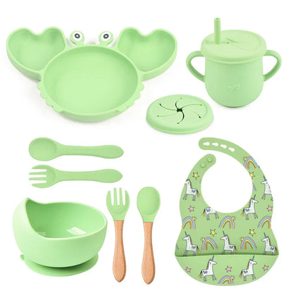 9Pcs Baby Silicone Non-Slip Suction Feeding set