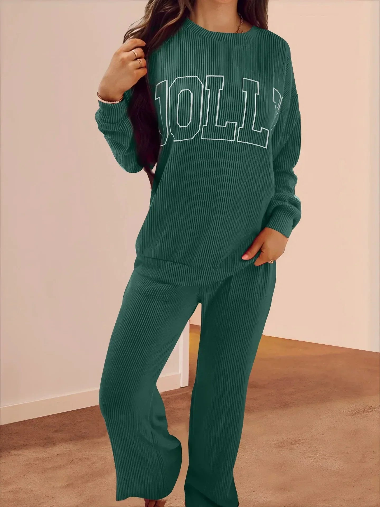 Ribbed Long Sleeve Lounge Sweatsuit Set