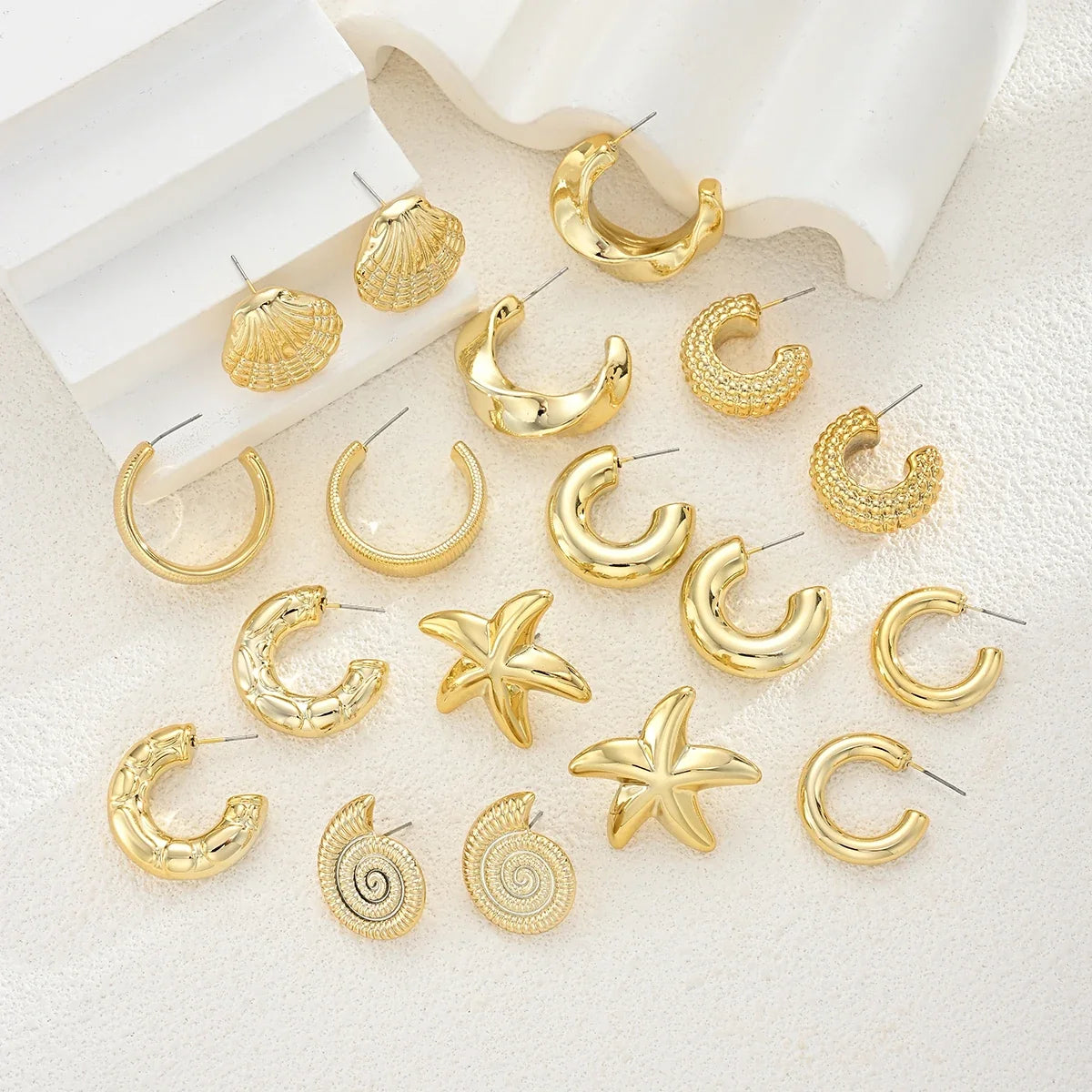 18-Piece Vintage Gold Ocean Earring Set