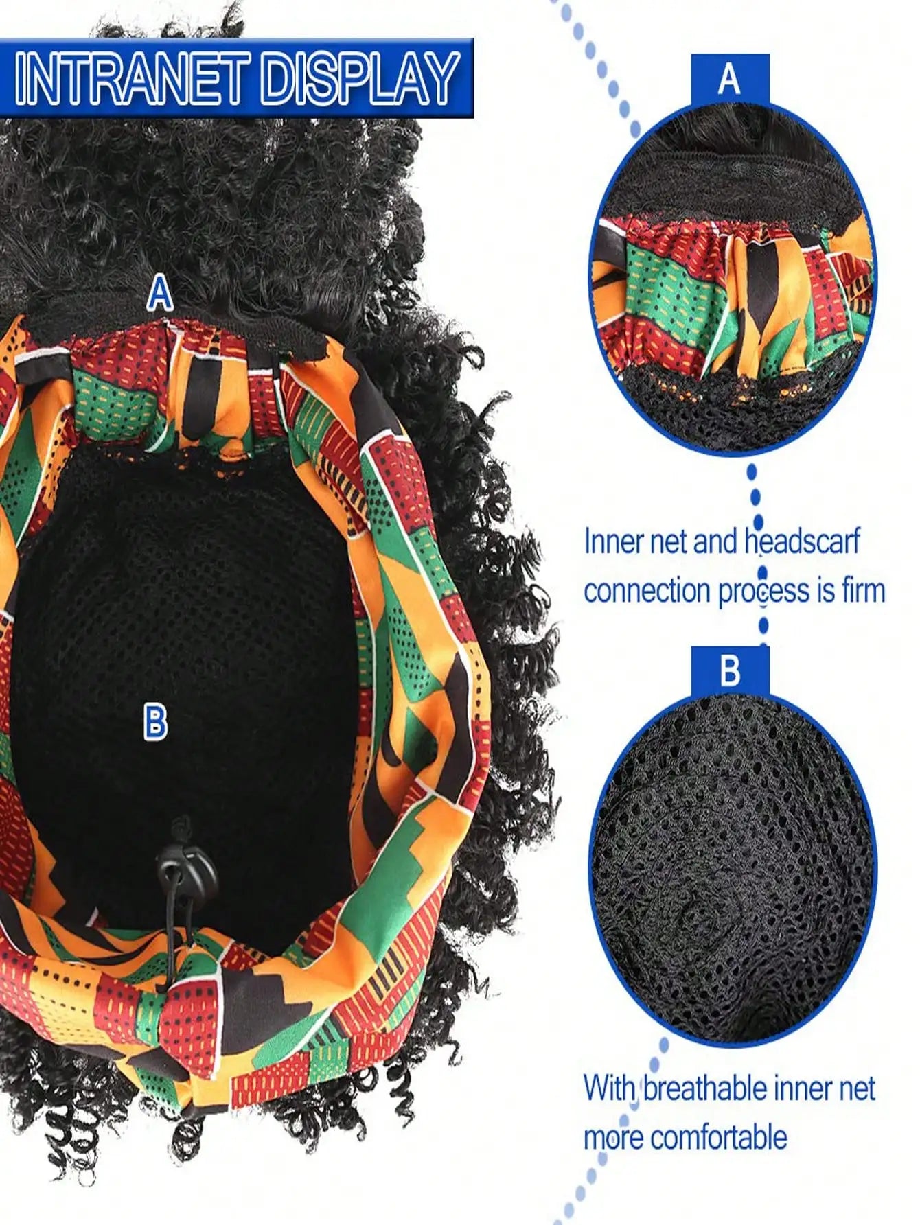 Black women's curly hair wig with headscarf