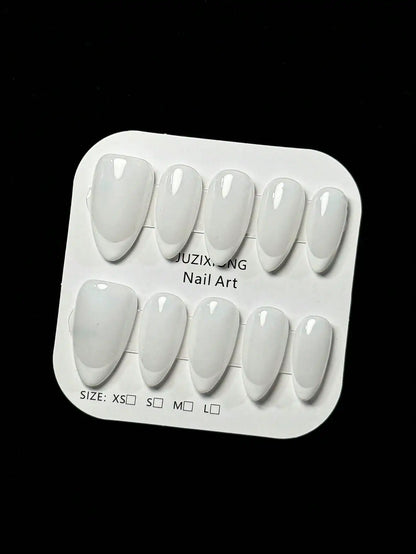 Almond-shaped French tip press-on nails