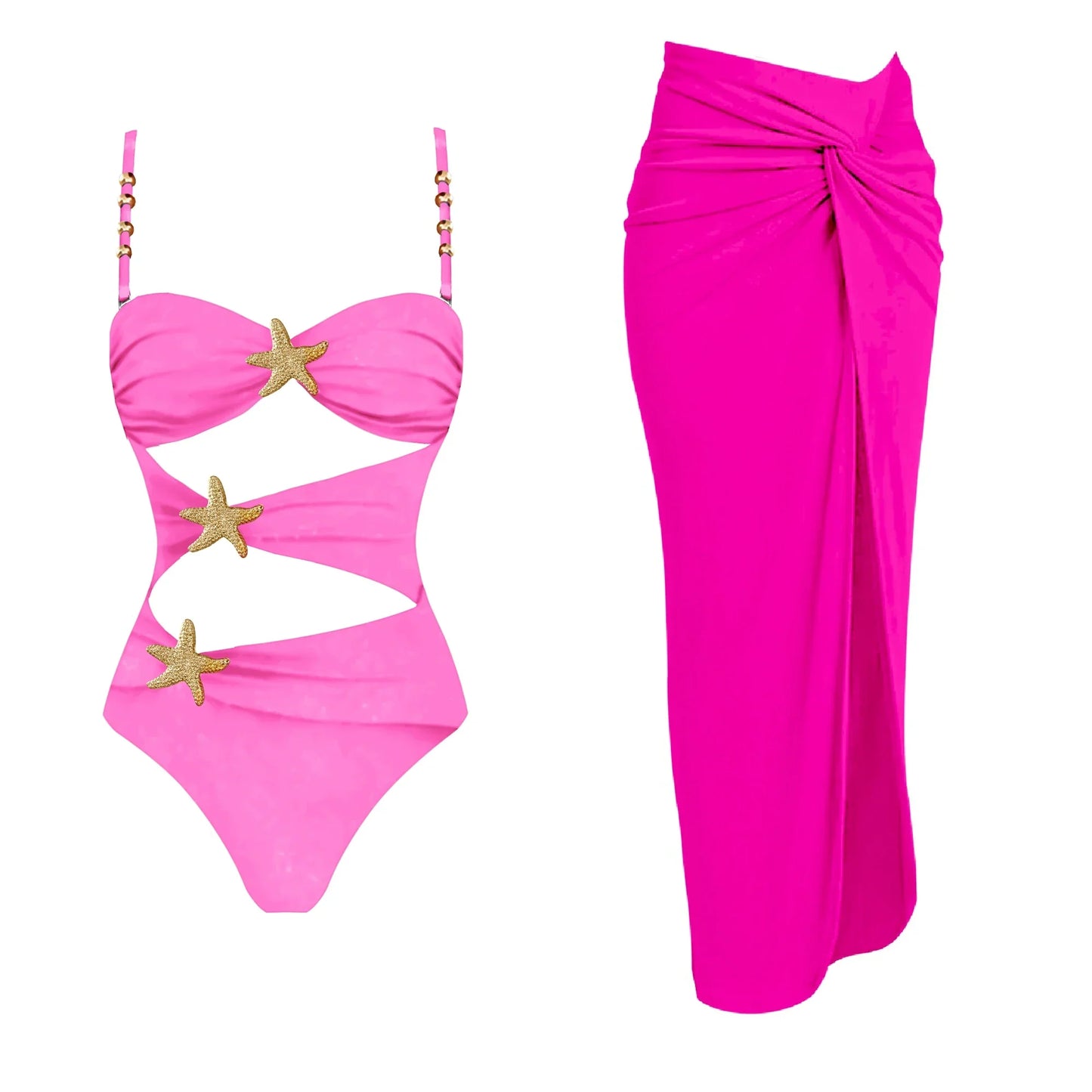 Cut Out One Piece Swimsuit with Skirt