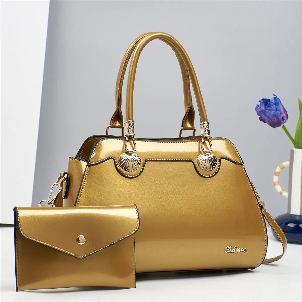 2PC Set Patent Leather Purses Tote Bag
