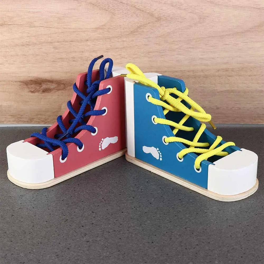 Lacing Sneaker Wooden Shoelace Toys