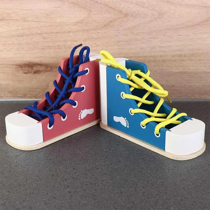 Lacing Sneaker Wooden Shoelace Toys