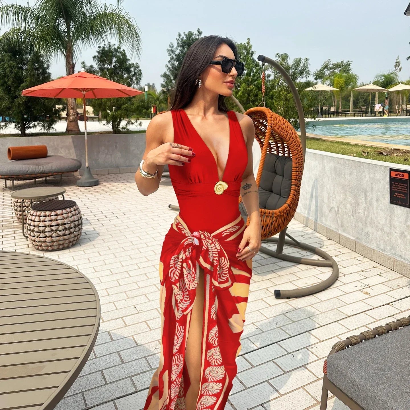 3Pcs Star Button Swimsuit