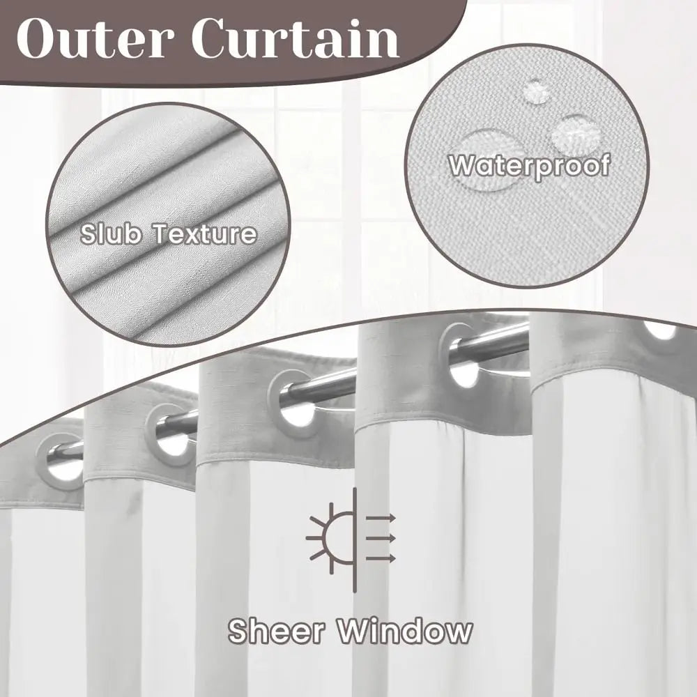 No Hook Shower Curtain with Snap-in Liner